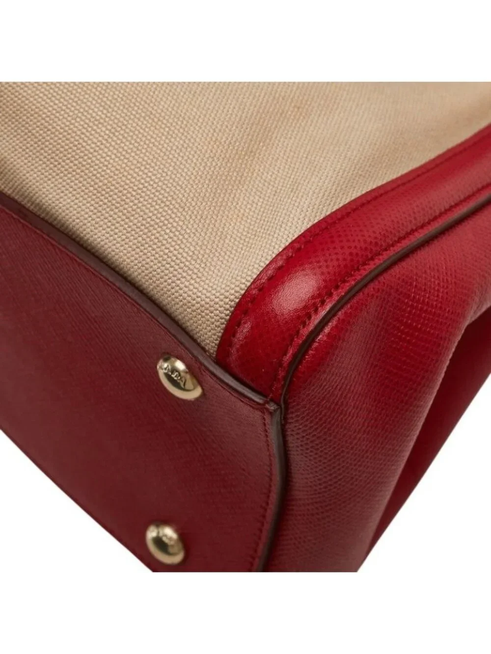 Prada Saffiano Canapa 2-Way Shoulder Bag Beige Red Canvas Leather
